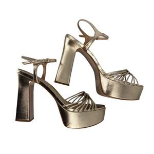 Schutz Sandalia Alto Platform Sandals Gold Leather High Heels Ankle Strap Sz 11